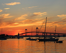 Newport Bridge and Lighthouse Sunset